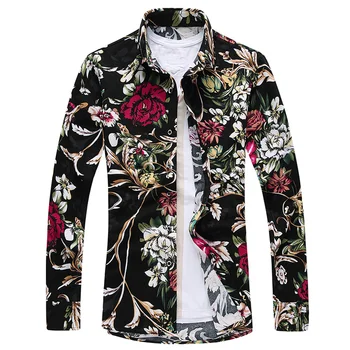 

2019 New Men's Casual Shirts Retro Floral Printed Classic Dress Shirt Plus Size 6XL 7XL Male Long Sleeve Fashion Spring Shirts