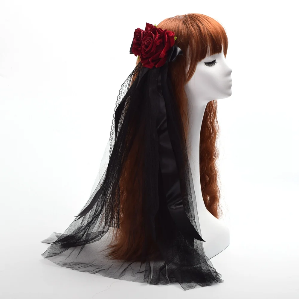 

1pc Lolita Girl Rose Floral Lace Tulle Hair Clip Goth Vintage Headwear