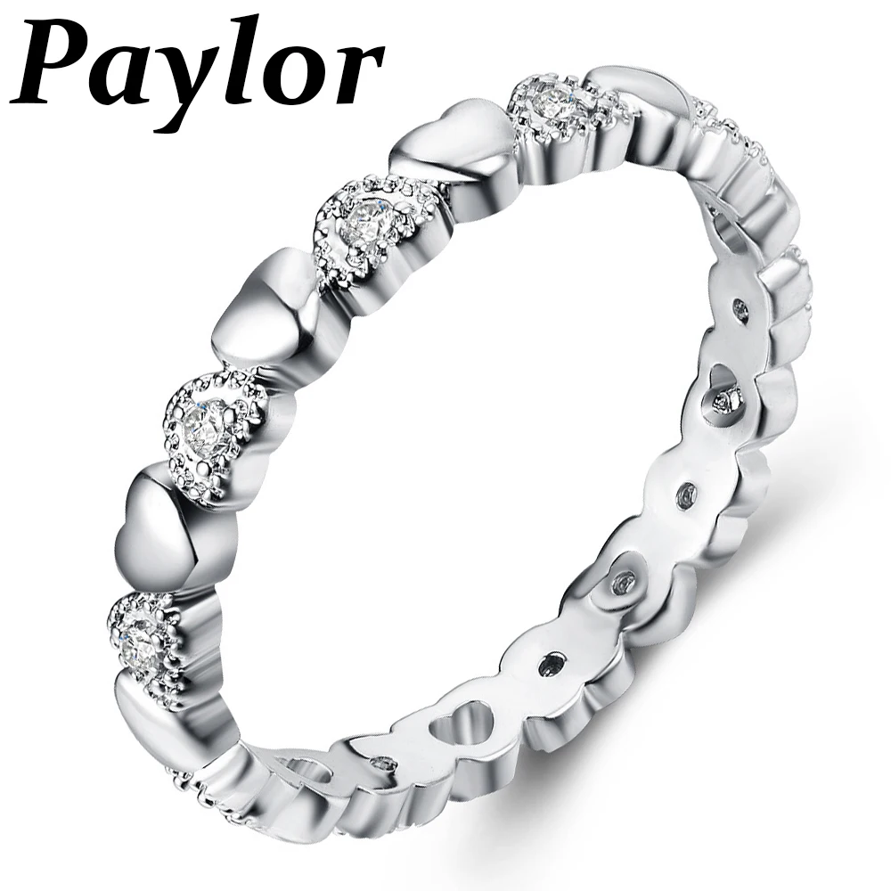 Paylor Новое модное серебряное штабелируемое кольцо сердце белый CZ фирменные кольца на палец для женщин украшения на свадьбу, годовщину