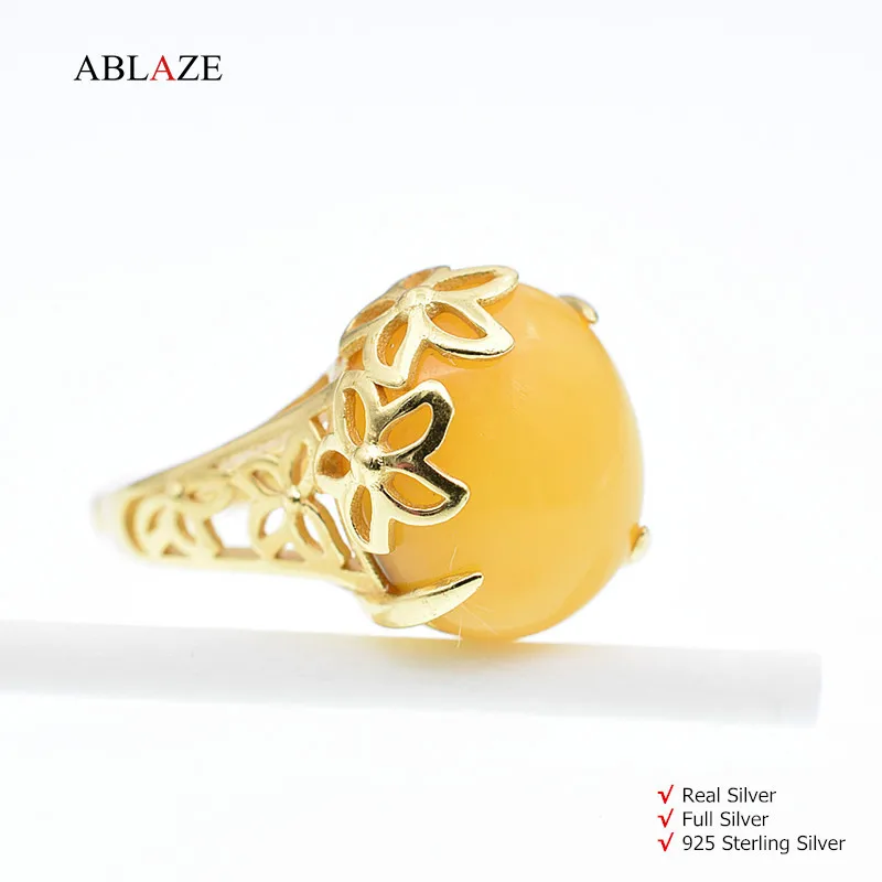 

Gold Stones Nature Amber Cabochon Rings Retro Vintage Genuine 925 Sterling Silver Jewelry #rw008