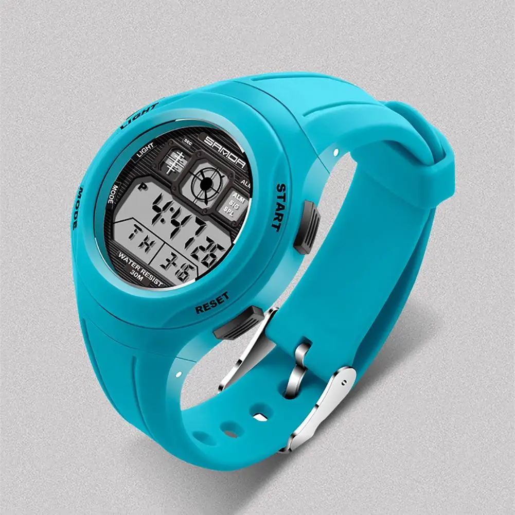 

Sports Waterproof Backlight Alarm Round Dial Rubber Kids Digital Electronics Wrist Watch