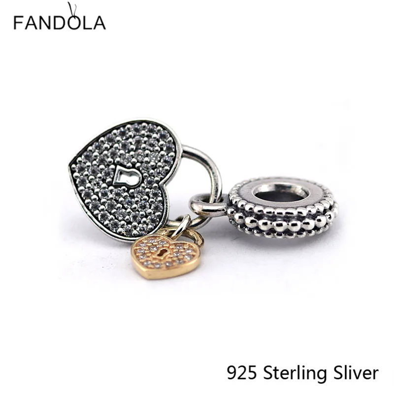 Подходит Pandora Jewelry Браслеты 925 пробы серебряные бусины 14 К золото любовь замки Аутентичные оригинальные талисманы CKK