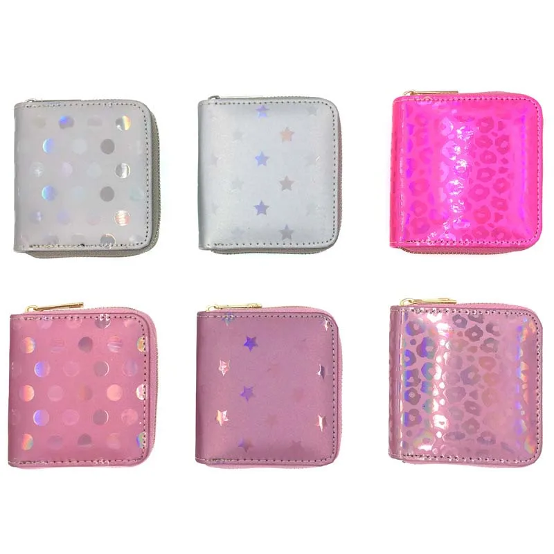 

KANDRA Fashion Short Sequined Star and Dot Women Short Wallet Holographic Floral Small Wallets Card Holder Zipper Coin Purses