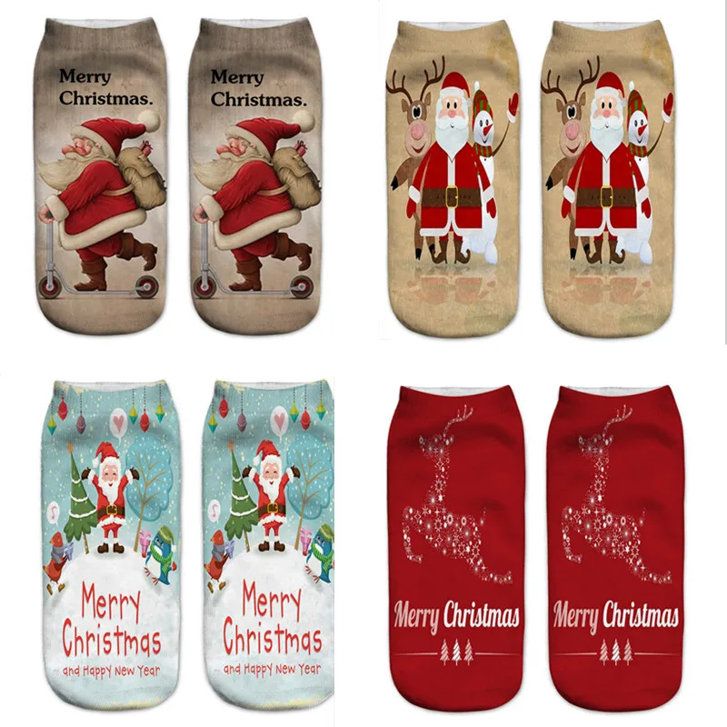 

2Pairs Children Socks New 3D printing pattern female boat socks Santa Claus series expression socks for Christmas socks