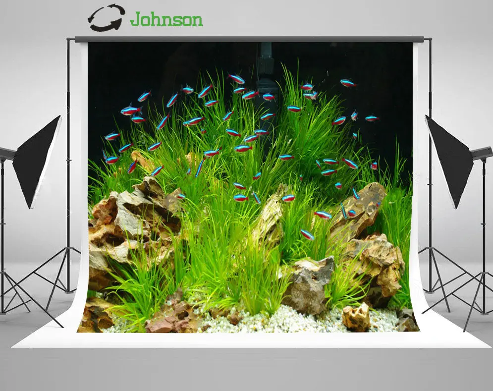 

Neon Fish Tank Rock Grass photo backdrop polyester or Vinyl cloth High quality Computer print wall Photography Backgrounds
