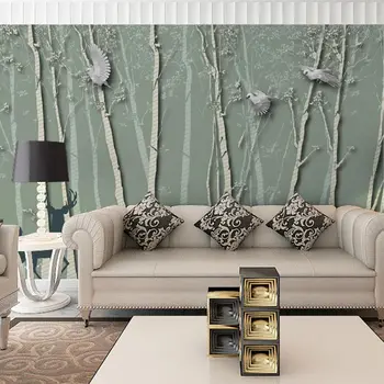 

Pastoral Wall Papers Embossed Forest Photo Wallpaper Mural Living Room Bedroom Papel Tapiz 3D Self Adhesive Vinyl/Silk Wallpaper