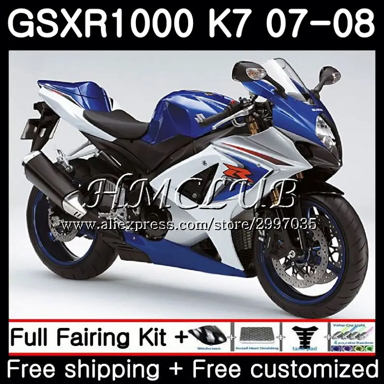 Тела наличии синий для SUZUKI GSX-R1000 GSXR-1000 K7 GSXR 1000 2007 2008 34HC. 10 GSXR1000 07 08 кузова GSX R1000 07 08 обтекателя