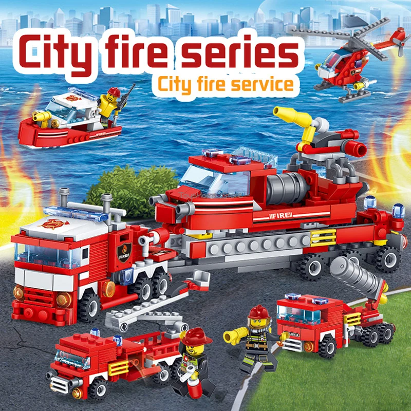 YETAA игрушки для детей Пожарные блоки legofigure Кирпичи подарки Вертолет Лодка