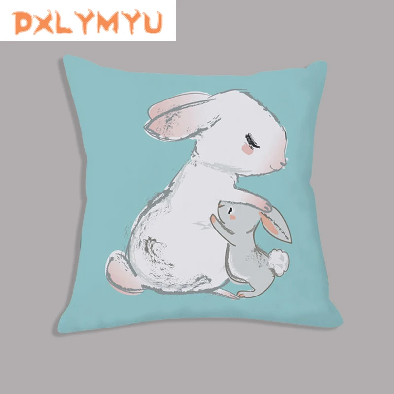 

Plush Cushion Throw Pillow Decorative Cushion For Sofa Rabbit family Animals Printed Pillow Seat Chair Cushion Home Decor
