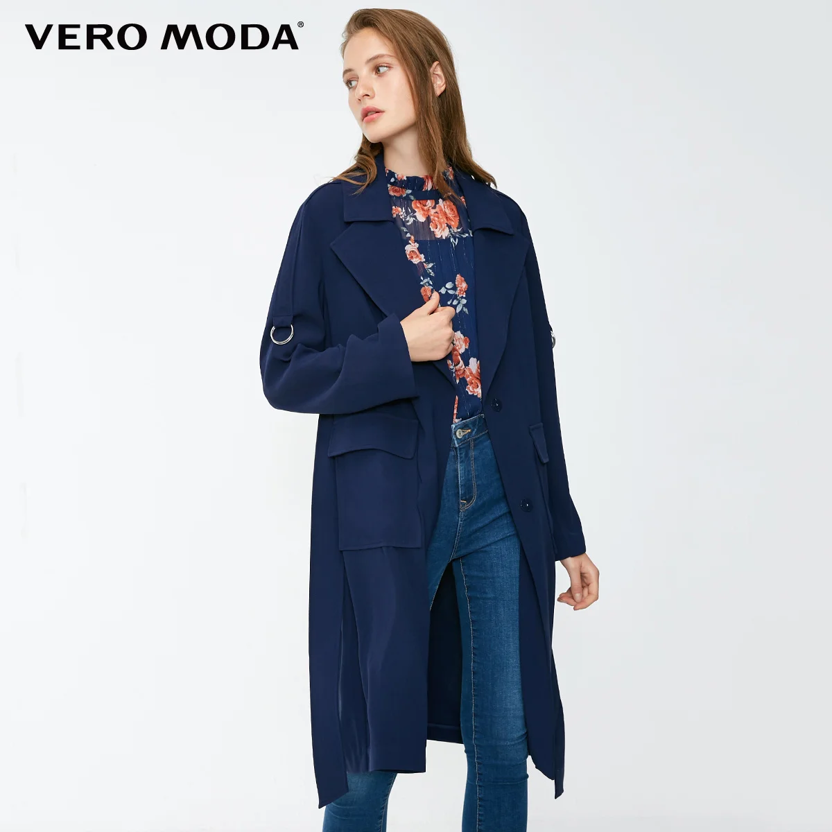 Vero Moda OL Стиль двусторонний рукав на шнуровке чистый Тренч | 318321534 - Цвет: Midnight blue