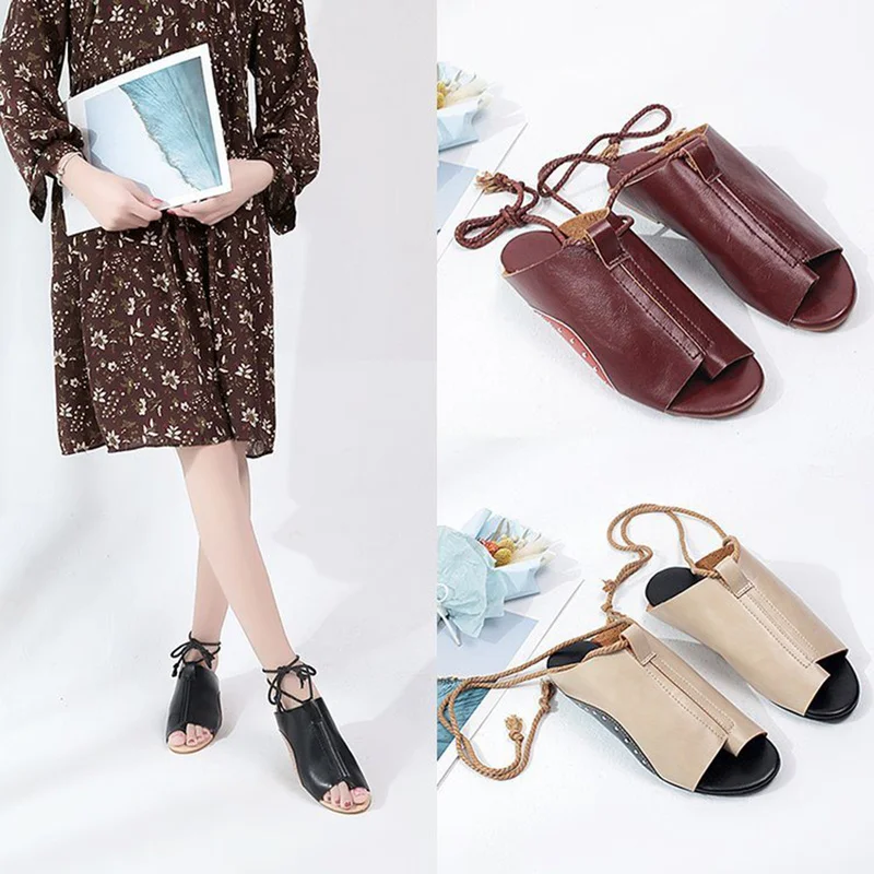 

Summer PU Leather Shoes Comfy Platform Flat Sole Ladies Casual Soft Big Toe Foot Correction Sandals Orthopedic Bunion Corrector