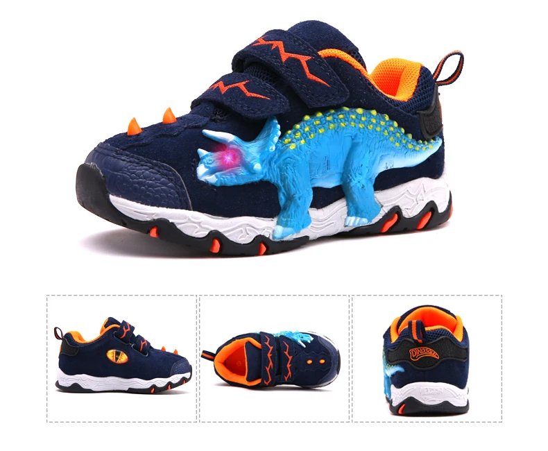 Dinoskulls Kids Sneakers Light Up LED Baby Boys Sneakers 3D Dinosaur Leather Children's Trainers 2019 Spring Toddler Trainers