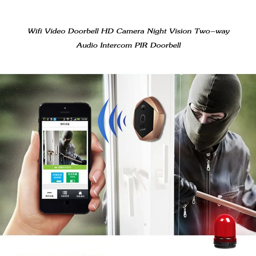 

Wireless Wifi Video Doorbell 1.0MP HD Camera Night Vision Two-way Audio Intercom Waterproof PIR Motion Detection Doorbell