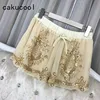Cakucool – short à fleurs en mousseline de soie pour femme, short à jambes larges, paillettes scintillantes, été ► Photo 1/5