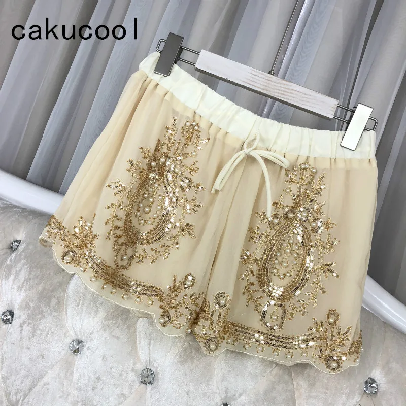 Cakucool Women Summer Chiffon Shorts Floral Beading Wide Leg Shorts Sequined Bling Vocation Shorts Capris Female Cakucool Women Summer Chiffon Shorts Floral Beading Wide Leg Shorts Sequined Bling Vocation Shorts Capris Female