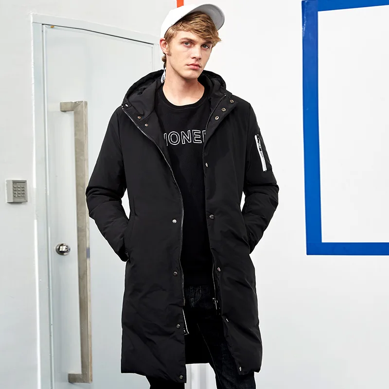 Пионерский лагерь новое поступление теплая зимняя куртка брендовая мужская одежда длинное теплое пальто мужское наивысшего качества с капюшоном парки куртка мужские AMF705299 - Цвет: Черный