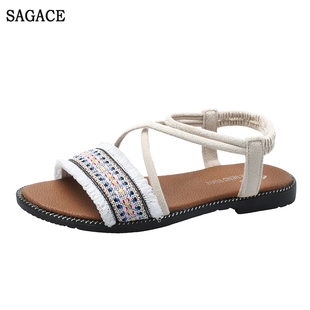 

SAGACE Women's Fashion Casual Flat With Open Toe Sexy High Quality Outsid Ladies Shoes Beach Shoes Elastic Band Sandals