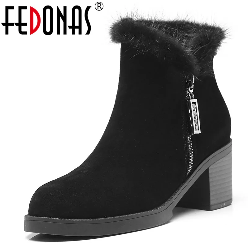 

FEDONAS High Quality Women High Heels Ankle Boots Cow Suede Autumn Winter Martin Shoes Woman Round Toe Office Pumps Short Boots