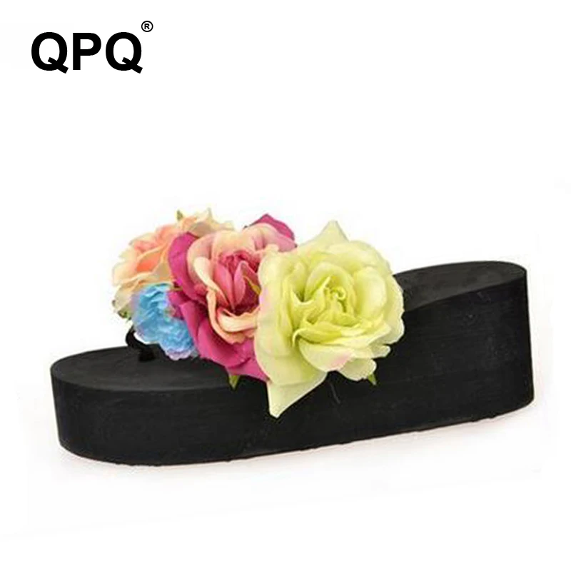 

Women Flat Slippers 2017 Summer Flower Sandals Platform Flip Flops Shoes Wedges Slides thick-soled Bottom chinelo Sandalias XC45