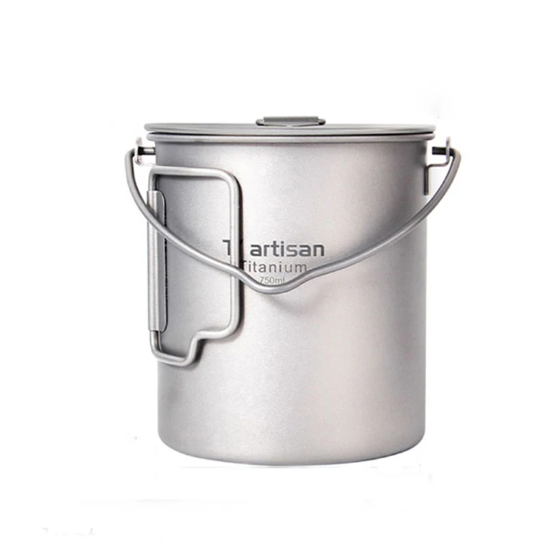 

Tiartisan 750ml Titanium Water Hanging Cup Drink Mug Lightweight Compact Durable Pot Bowls Kettle with Folding Handle Ta8315-BH