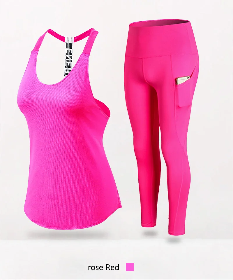 Женский комплект из 2 предметов для йоги, открытая спина, без рукавов, невидимый карман, штаны для йоги, топ, женская футболка, спортивные облегающие леггинсы, брюки