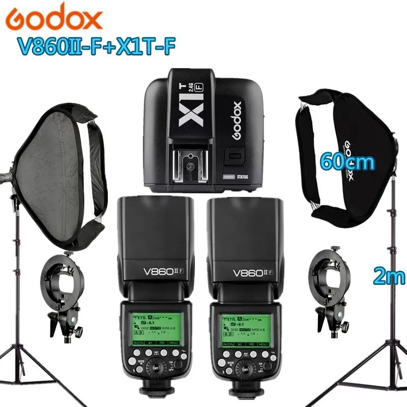 Вспышка 2X Godox V860IIF + 1 X1T-F триггер 2 оссветильник ных стойки софтбокса для