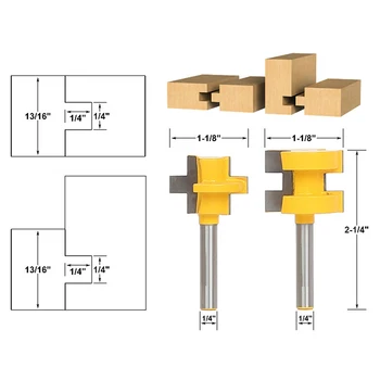 

2Pcs 1/4'' Shank Tongue & Groove Router Cutter Tenon Line Bit Woodworking Tool