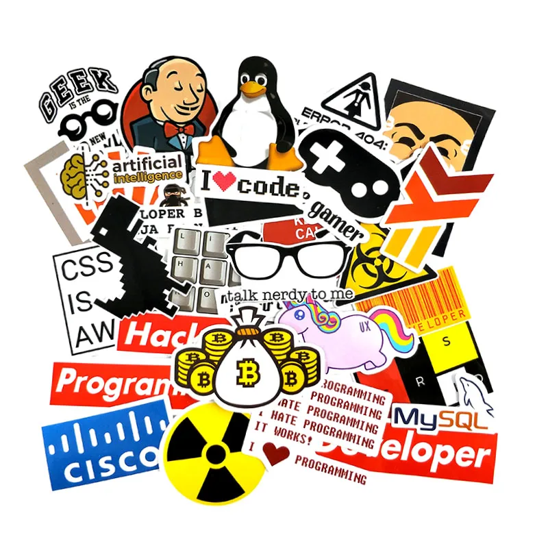 New 40Pcs/Set Internet Java JS Php Html Cloud Docker Programming Language APP Logo Cool Stickers for Laptop Car DIY Stickers