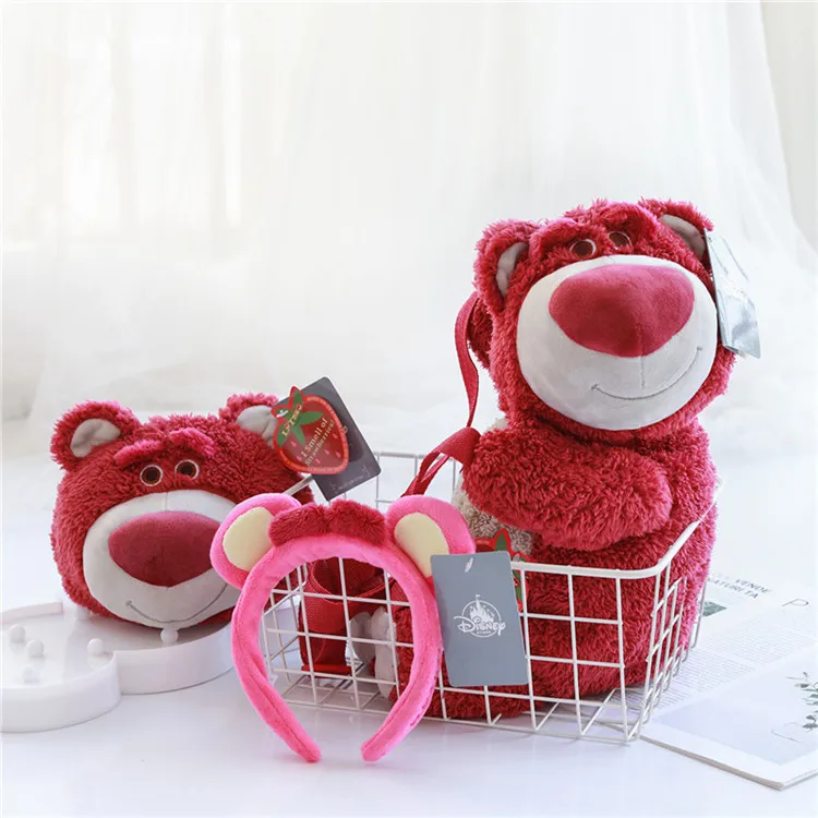 

Stuffed LOTSO Plush Doll Movie Toy Story 4 Strawberry Bear Lotso Storage Bag For Girl Plush Backpack Children Birthday Gift Toys