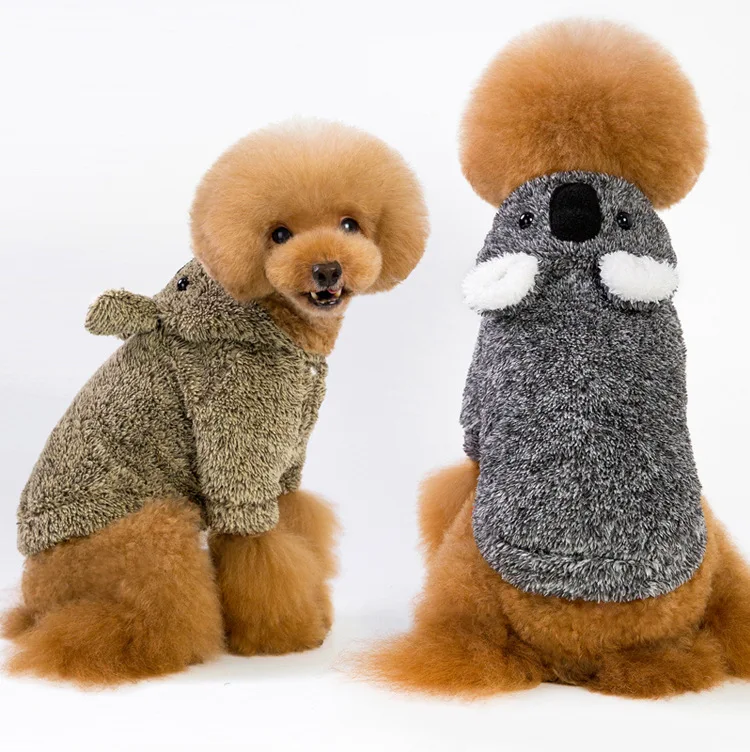 

2018 autumn and winter pet dog hoodies clothes solid color coral velvet dog coat jackets thickening lazy bear Teddy dog costume