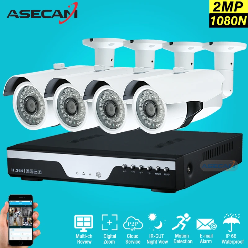 

2MP 4CH 1080p CCTV Camera DVR Video Recorder AHD Outdoor White Bullet Security Camera System Kit P2P Surveillance Email alert