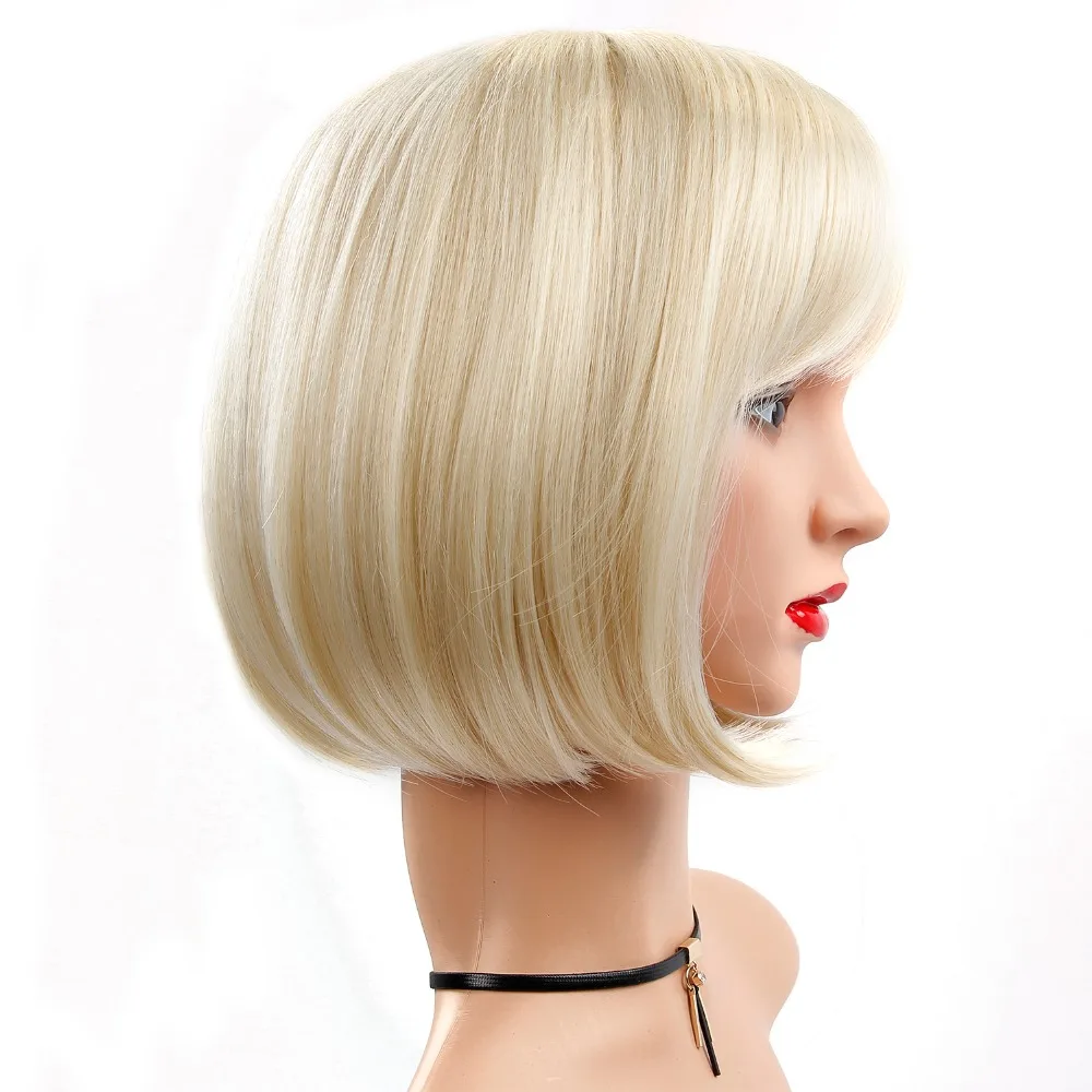 Peruca Sintética Reta Cabelo Bob Corte com Franja Resistente ao Calor Loira Capless Perucas Naturais de Cabelo para Mulheres Curtas para Mulheres 6 com franja resistente ao calor loira feminino