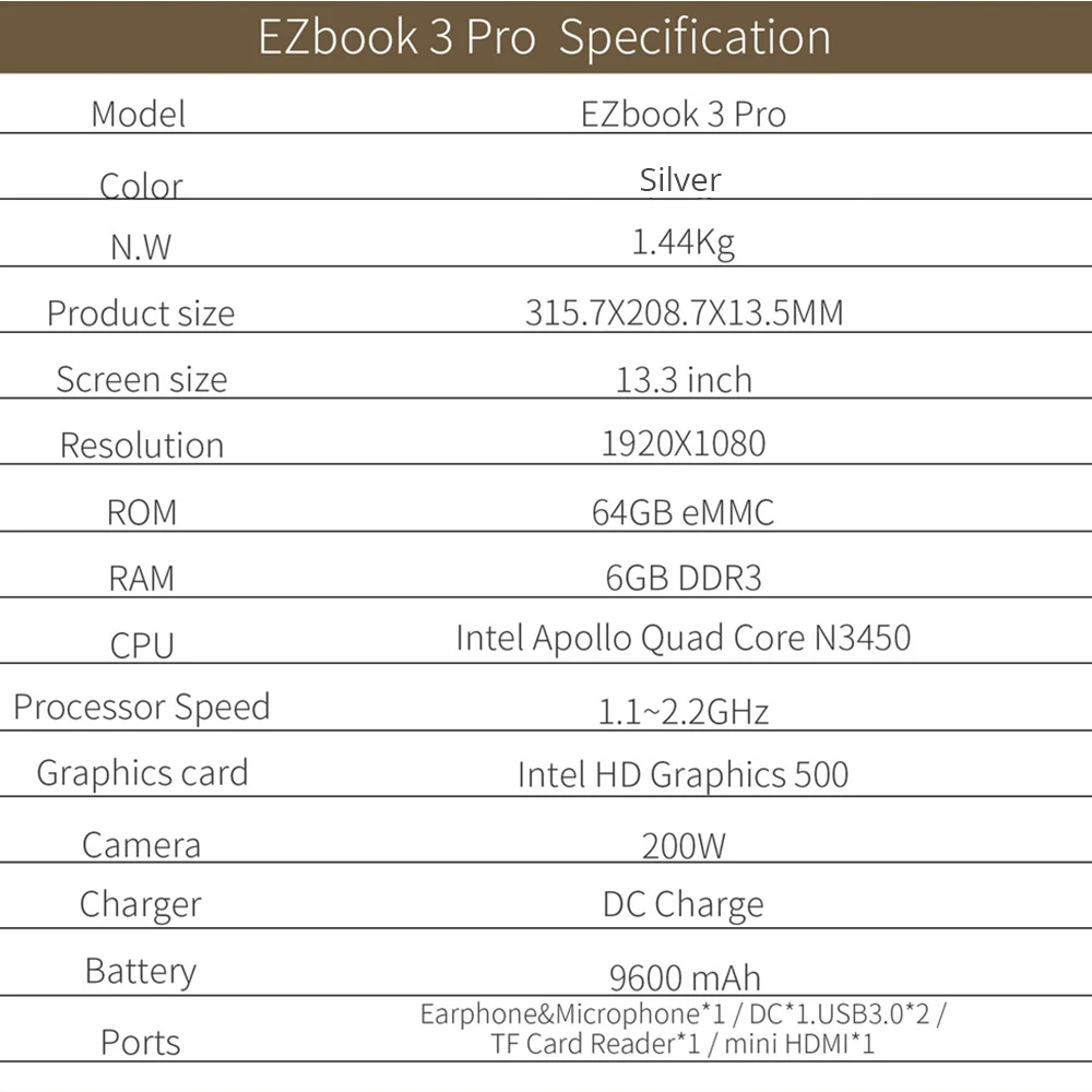 13." IPS Экран ноутбука джемпер ezbook 3 Pro ноутбук с M.2 SATA SSD слот Intel Apollo Lake n3450 Ultrabook 6 ГБ DDR3 64 ГБ EMMC