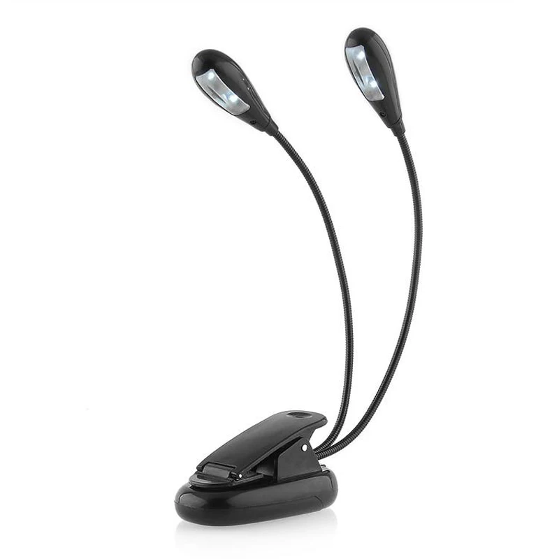 

Dual Head Clip Book Light Booklight 4 Led Ebook Mini Flexible Bright Clip on Reader 2 Mode Reading Lamp Battery Desk