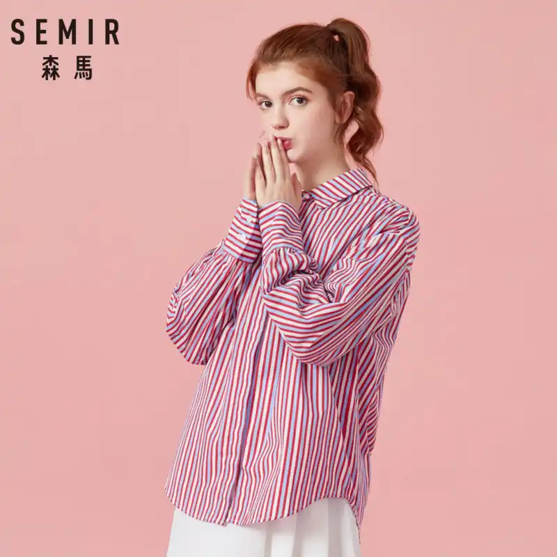 SEMIR женская рубашка в полоску из 100% хлопка Женская длинная с воротником для