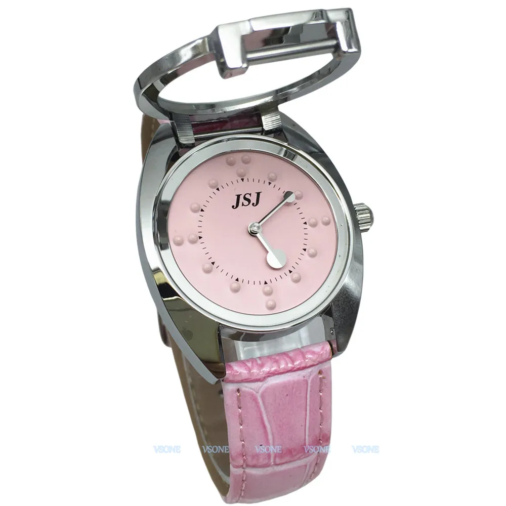 Big Deal Tactile Watch for Blind People or Low Vision with Pink Leather Strap, Pink Dial Eq1ABKRa