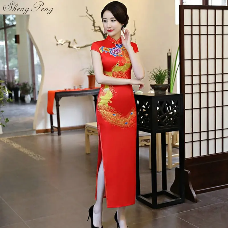 2018 Новое поступление пикантные красные длинные cheongsam элегантный тонкий летний qipao китайское традиционное платье Ципао V869