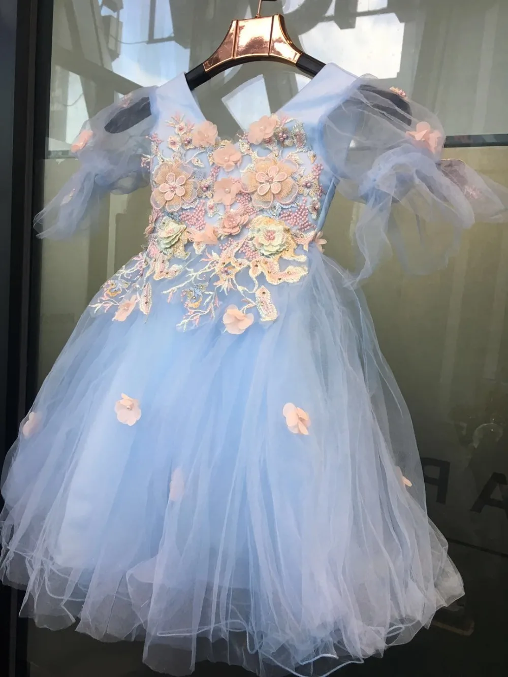 Для девочек в цветочек украшения бисером длинное платье новое платье для девочек Свадебная вечеринка Бальные платья 3D с кружевной аппликацией для девочек, нарядные платья