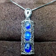 Синее ожерелье лунный камень кулон натуральный настоящий голубой лунный камень серебро 925 пробы 0.5ct* 3 шт драгоценный камень# J18052303