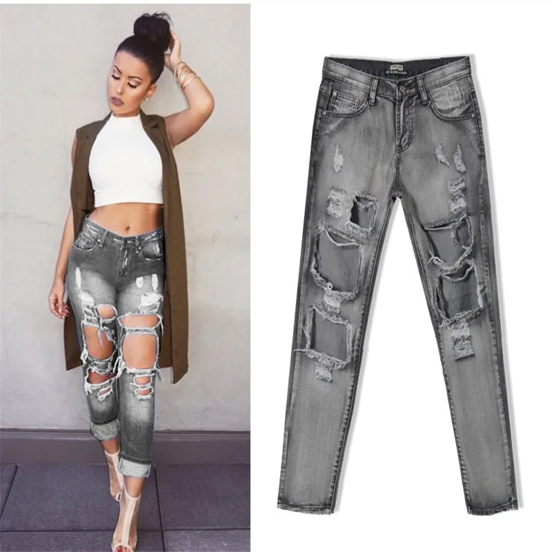 Personalized Hole Feans Women s Clothing Fashion Pants Hot Sale Ladies Casual Cotton Denim Pants Stretch