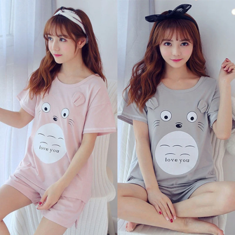

Summer Short sleeve pajamas for women Cartoon dragon cat home clothes pocket pyjama femme shorts women's pajamas pijama mujer
