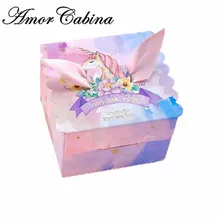 Бумажные подарочные пакеты единорога Квадратная Мраморная коробка конфет для единорога вечерние Детские душевые коробка для поздравительных открыток день рождения поставки 10 шт