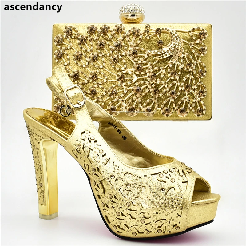 

New Arrival Shoes Woman High Heel Nigerian Women Wedding Shoes and Bag Set Decorated with Rhinestone Slip on Elegant Women Pumps