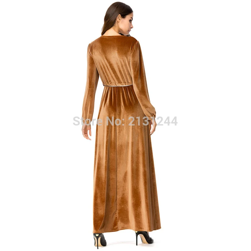 Повседневное платье макси Abaya вельветовое с цветочной вышивкой и длинными