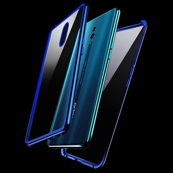 

360 Full Protection Screen & Back Tempered Glass Case For OPPO Reno Luxury Aluminum Metal Magnet Bumper Case For OPPO Reno Cover