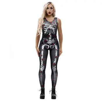 

Casual Style 2019 Black Romper Playsuit Skeleton Printed Sleeveless Bodycon Rompers Womens Jumpsuit