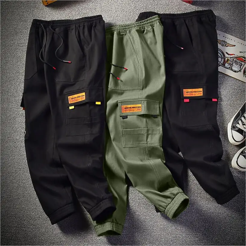 

Spring Japanese retro men's trousers Joggers casual tooling pocket suspenders men's loose Harlan feet pants large size 4XL
