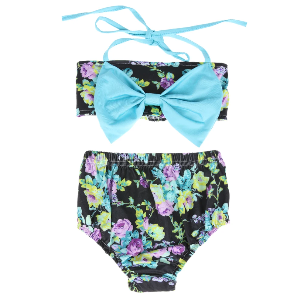 

2Pcs Children Kids Baby Girls Floral Swimsuit Floral Bowknot Girl Bikini Set Summer Beach Wear Swimwear Swimsuits For 1-5Y
