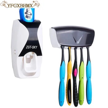 

1 Set Creative Automatic Plastic Lazy Toothpaste Dispenser 5 Toothbrush Holder Squeezer Bathroom Shelves Bathing Accessories