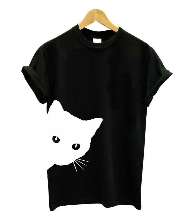 Женская футболка с принтом кота из стороны, хлопковая Повседневная забавная футболка для девушек, хипстер Tumblr, Прямая поставка